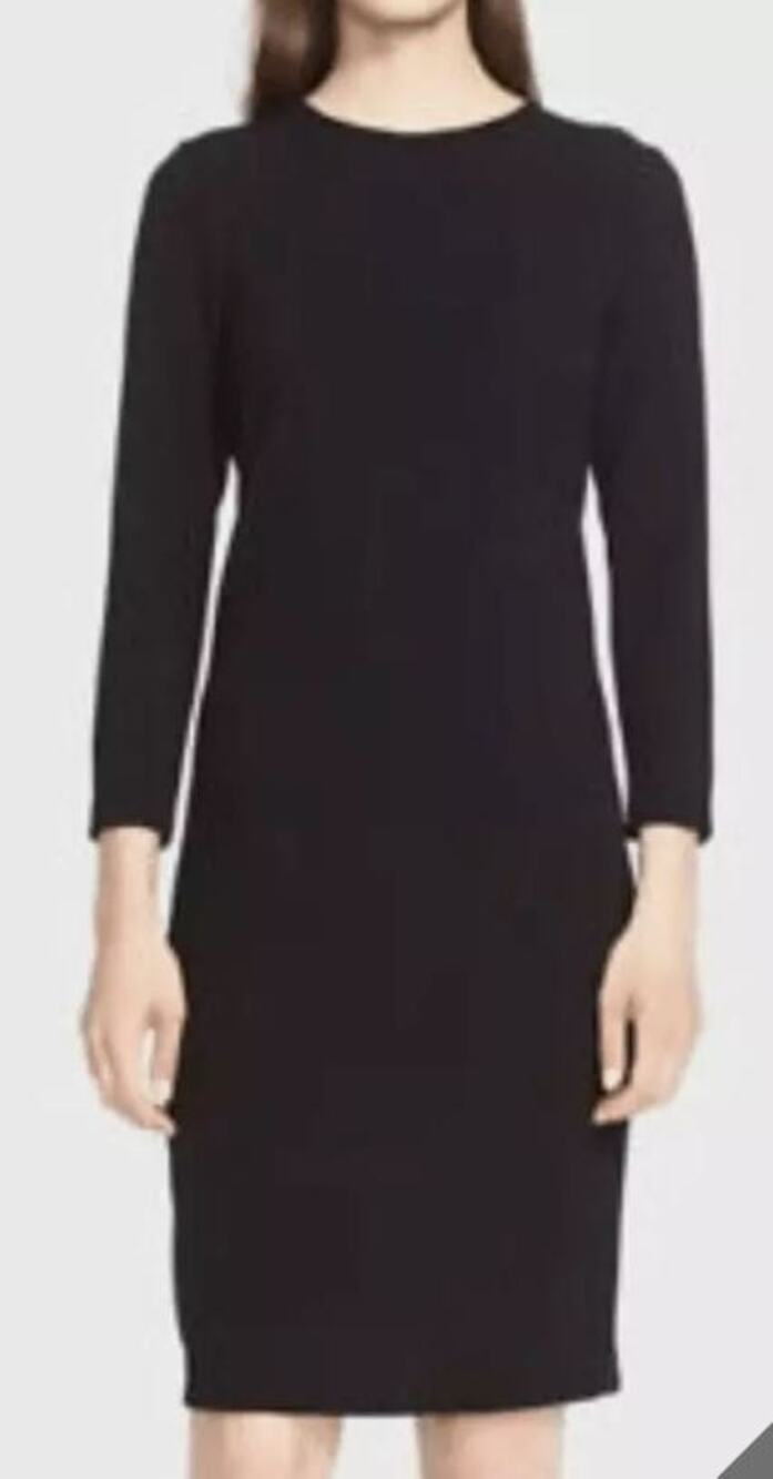 VINCE Viscose Blend Boucle Dress Women Size Medium Black 3/4 Sleeve Stretch